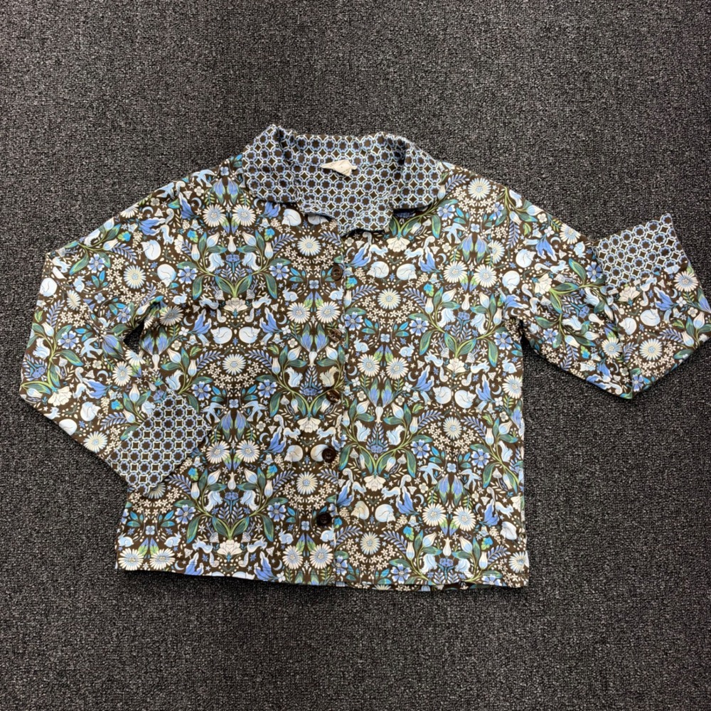 Vera Bradley Pajama Top Woodland Floral Rabbit Small Brown Blue cottagecore